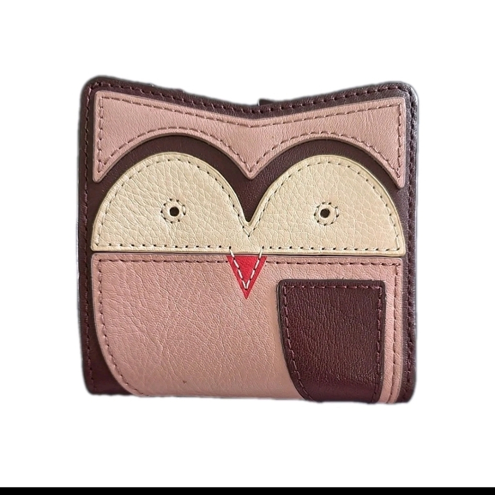 Fossil RFID mini bifold leather Pink Cream Brown Owl Appliqué Wallet - Picture 4 of 12